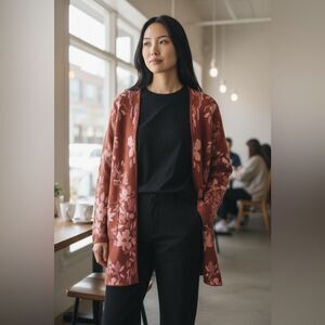 NWOT Fortune & Ivy Women’s Duster Cardigan Boho Rust Color Floral- Size Large